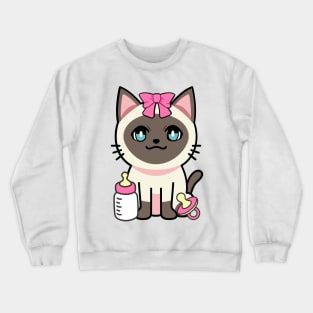 cute baby siamese cat wears a pink ribbon Crewneck Sweatshirt